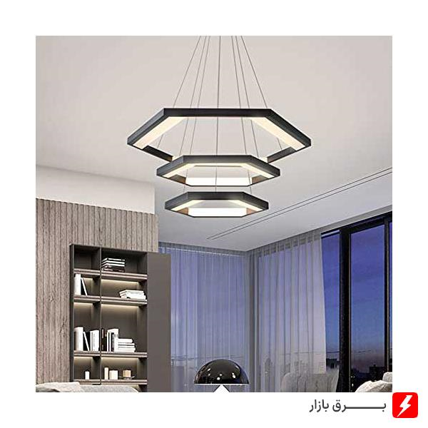 آویز-خطی-7-ضلعی-سیلا-نور-مدل-آپولو-90×70×50-مشکی-متالیک-و-طلایی