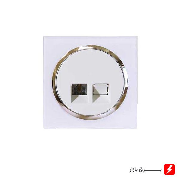 سوکت-شبکه-cat6-آوا-پلکسی-سفید-زه-نقره-ای-مکانیزم-قاب-زه-نقره-ای