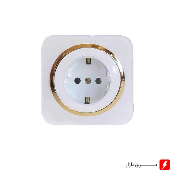پریز-برق-ارت-دار-آدا-پلکسی-سفید-زه-طلایی-مکانیزم-قاب-زه