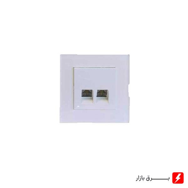 سوکت-تلفن-دوقلو-4خط-آسا-پلکسی-سفید-مکانیزم-قاب