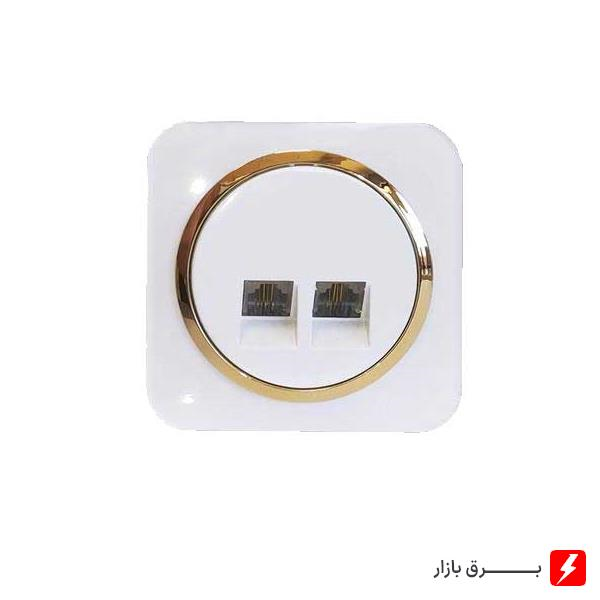 سوکت-تلفن-دوقلو-آدا-پلکسی-سفید-زه-طلایی-مکانیزم-قاب-زه