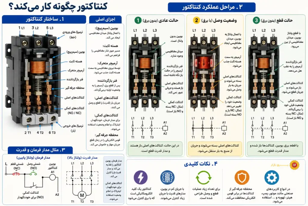 کنتاکتور چگونه کار می‌کند و ساختمان آن چیست؟