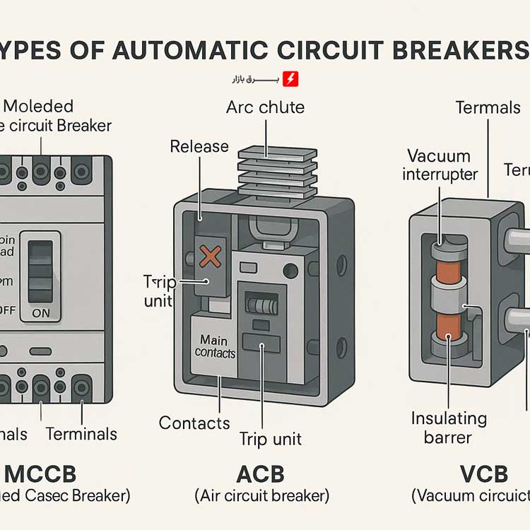 جدول مشخصات اجزا تشکیل دهنده کلید اتوماتیک