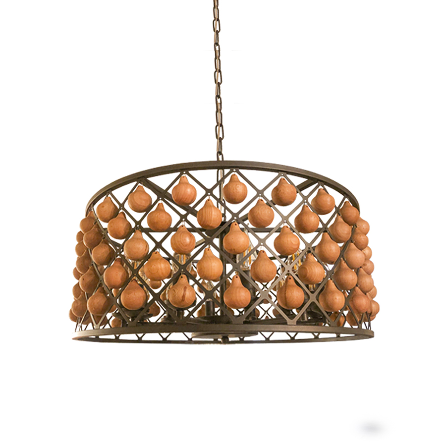 لوستر چوبی نیرا نور مدل گوی دایره BAC-474