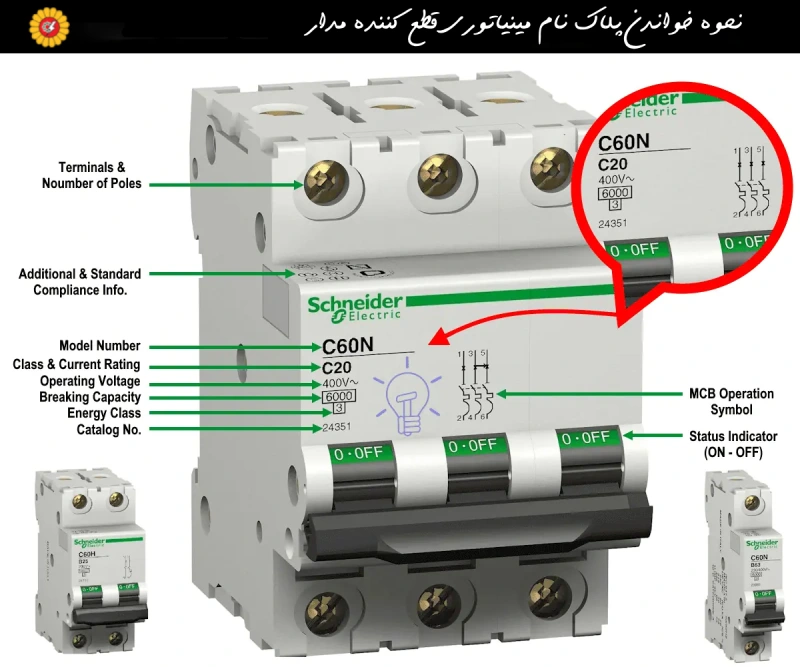 نحوه خواندن پلاک نام دستگاه قطع کننده مدار مینیاتوری (MCB)
