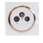 کلید پریز آوا پلکسی سفید زه طلائی / فیش آنتن مرکزی(مکانیزم +قاب+زه)