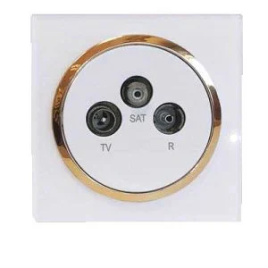 کلید پریز آوا پلکسی سفید زه طلائی / فیش آنتن مرکزی(مکانیزم +قاب+زه)