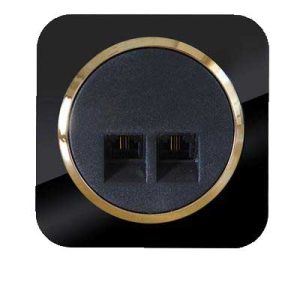 کلید و پریز آدا پلکسی مشکی زه طلایی دلند(مکانیزم+قاب+زه) / سوکت تلفن دوقلو