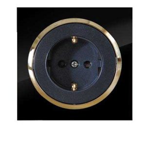 کلید و پریز آوا پلکسی مشکی زه طلایی دلند(مکانیزم+قاب+زه) / پریز برق ارت