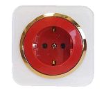 کلید و پریز آدا پلکسی سفید زه طلایی دلند (مکانیزم+قاب+زه) / پریز ارت UPS