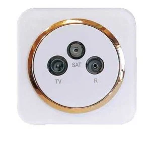 کلید و پریز آدا پلکسی سفید زه طلایی دلند (مکانیزم+قاب+زه) / فیش آنتن مرکزی