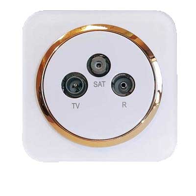 کلید و پریز آدا پلکسی سفید زه طلایی دلند (مکانیزم+قاب+زه) / فیش آنتن مرکزی