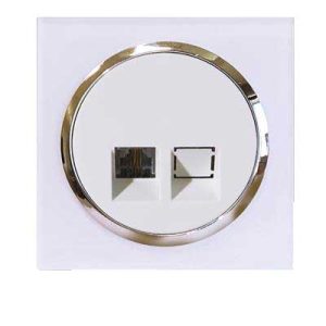 کلید و پریز آوا پلکسی سفید زه نقره ای/سوکت شبکه cat6(مکانیزم+قاب+زه نقره ای)