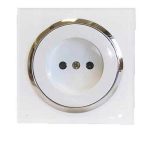 کلید و پریز آوا پلکسی سفید زه نقره ای/پریز برق محافظ دار(مکانیزم+قاب+زه نقره ای)