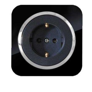 کلید و پریز آدا پلکسی مشکی زه نقره ای دلند(مکانیزم+قاب+زه)/پریز برق ارت دار