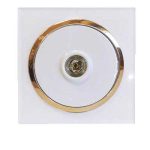 کلید پریز آوا پلکسی سفید زه طلائی / فیش بلندگو(مکانیزم +قاب+زه)