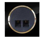 کلید و پریز آوا پلکسی مشکی زه طلایی دلند(مکانیزم+قاب+زه) / سوکت تلفن دوقلو(4خط)