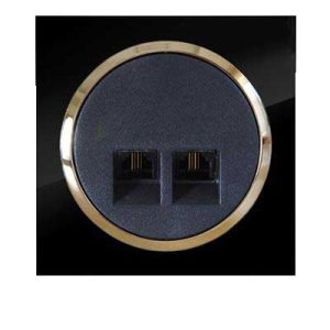 کلید و پریز آوا پلکسی مشکی زه طلایی دلند(مکانیزم+قاب+زه) / سوکت تلفن دوقلو(4خط)