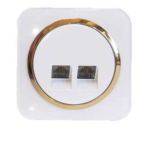 کلید و پریز آدا پلکسی سفید زه طلایی دلند (مکانیزم+قاب+زه) / سوکت تلفن دوقلو