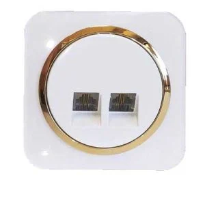 کلید و پریز آدا پلکسی سفید زه طلایی دلند (مکانیزم+قاب+زه) / سوکت تلفن دوقلو