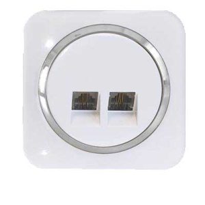 کلید و پریز آدا پلکسی سفید زه نقره ای دلند(مکانیزم+قاب+زه) / سوکت تلفن دوقلو