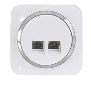 کلید و پریز آدا پلکسی سفید زه نقره ای دلند(مکانیزم+قاب+زه) / سوکت تلفن دوقلو