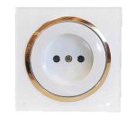 کلید پریز آوا پلکسی سفید زه طلائی / پریز برق (مکانیزم +قاب+زه)