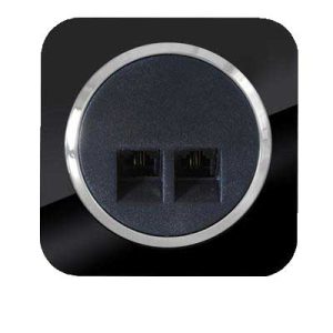 کلید و پریز آدا پلکسی مشکی زه نقره ای دلند(مکانیزم+قاب+زه)/سوکت تلفن دوقلو