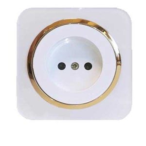 کلید و پریز آدا پلکسی سفید زه طلایی دلند (مکانیزم+قاب+زه) / پریز برق