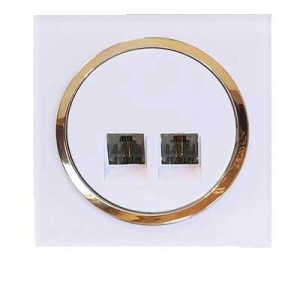 کلید پریز آوا پلکسی سفید زه طلائی / سوکت تلفن دوقلو(4خط)(مکانیزم +قاب+زه)