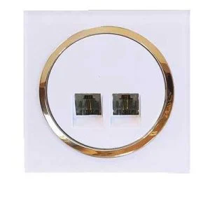 کلید پریز آوا پلکسی سفید زه طلائی / سوکت تلفن دوقلو(4خط)(مکانیزم +قاب+زه)