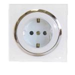 کلید و پریز آوا پلکسی سفیدزه نقره ای/پریز برق ارت دار(مکانیزم+قاب+زه نقره ای)