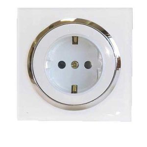 کلید و پریز آوا پلکسی سفیدزه نقره ای/پریز برق ارت دار(مکانیزم+قاب+زه نقره ای)