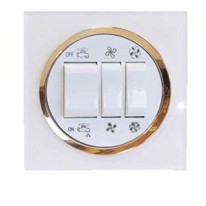 کلید پریز آوا پلکسی سفید زه طلائی / کلید کولر(مکانیزم +قاب+زه)