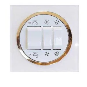 کلید پریز آوا پلکسی سفید زه طلائی / کلید کولر(مکانیزم +قاب+زه)