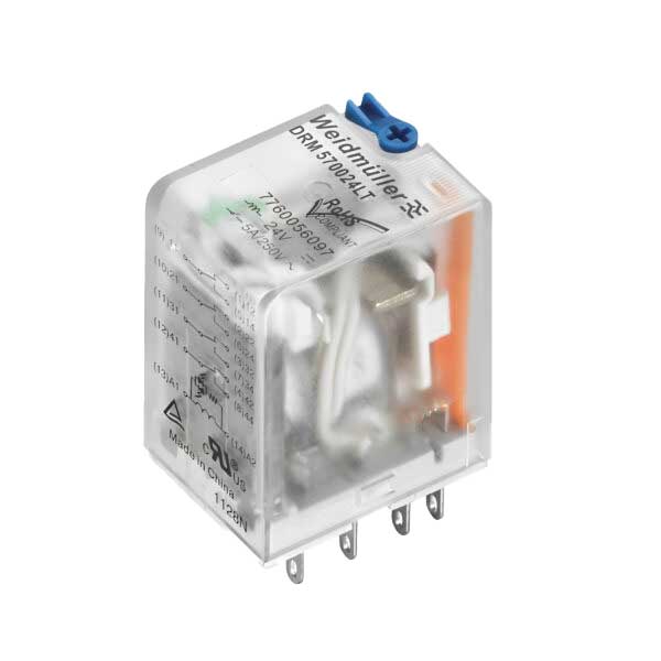 رله شیشه ای 10 آمپر واید مولر 8 پایه 2NO2NC ولتاژ کنترلی 230V AC مدل DRM270730LT برند Weidmüller