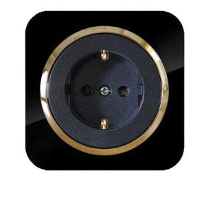 کلید و پریز آدا پلکسی مشکی زه طلایی دلند(مکانیزم+قاب+زه) / پریز برق ارت دار