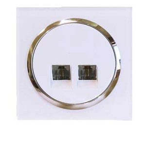 کلید و پریز آوا پلکسی سفید زه نقره ای/سوکت تلفن دوقلو(4خط)(مکانیزم+قاب+زه نقره ای)