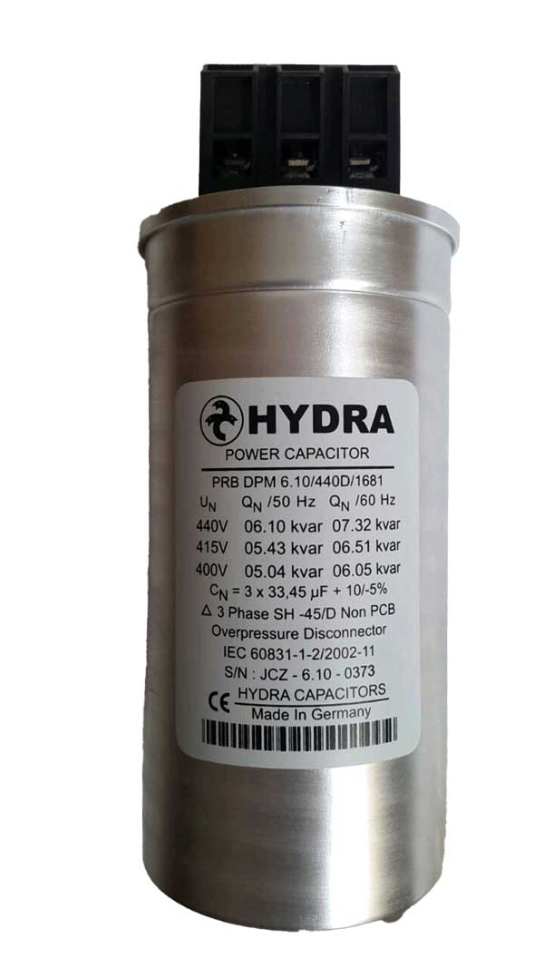 خازن 3فاز هیدرا روغنی آلمان-چک 12.5 کیلووار در 440 ولت ( 10 در 400) HYDRA