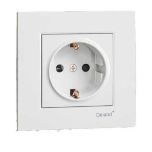 کلید و پریز آسا سفید دلند پلاس /پریز ارت محافظ دار(مکانیزم+قاب)