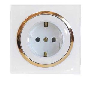 کلید پریز آوا پلکسی سفید زه طلائی / پریز برق ارت (مکانیزم +قاب+زه)