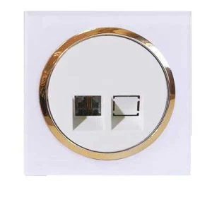 کلید پریز آوا پلکسی سفید زه طلائی / سوکت تلفن دوخط(مکانیزم +قاب+زه)