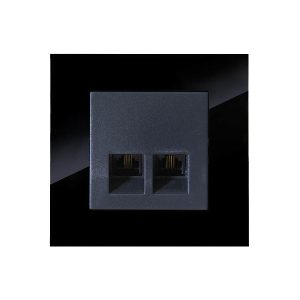 کلید و پریز مدل آسا پلکسی مشکی برند دلند(مکانیزم +قاب ) / سوکت تلفن دوقلو(4خط)