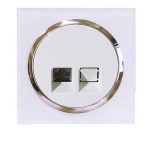 کلید و پریز آوا پلکسی سفید زه نقره ای/سوکت تلفن تک(مکانیزم+قاب+زه نقره ای)