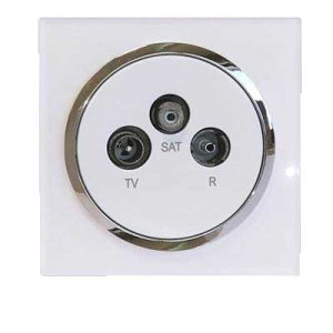 کلید و پریز آوا پلکسی سفید زه نقره ای/فیش آنتن مرکزی(مکانیزم+قاب+زه نقره ای)