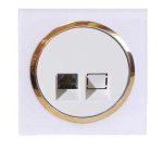 کلید پریز آوا پلکسی سفید زه طلائی / سوکت شبکه cat6(مکانیزم +قاب+زه)