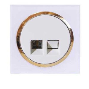 کلید پریز آوا پلکسی سفید زه طلائی / سوکت شبکه cat6(مکانیزم +قاب+زه)