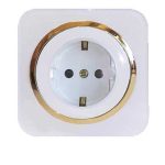 کلید و پریز آدا پلکسی سفید زه طلایی دلند (مکانیزم+قاب+زه) / پریز برق ارت