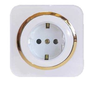 کلید و پریز آدا پلکسی سفید زه طلایی دلند (مکانیزم+قاب+زه) / پریز برق ارت