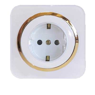 کلید و پریز آدا پلکسی سفید زه طلایی دلند (مکانیزم+قاب+زه) / پریز برق ارت